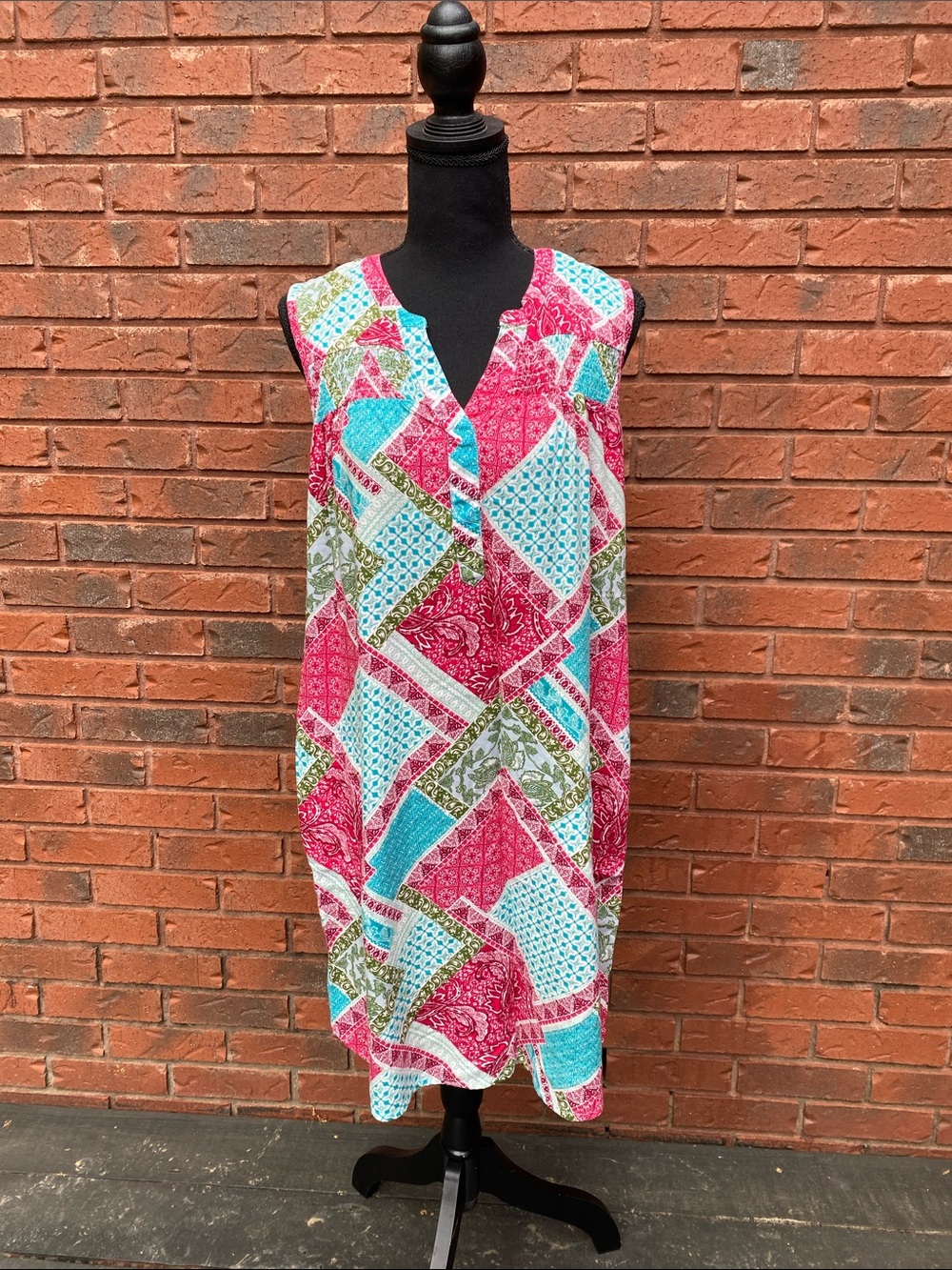 Aventura Multicolor Patchwork Tank Dress - Teal, Red & Olive L